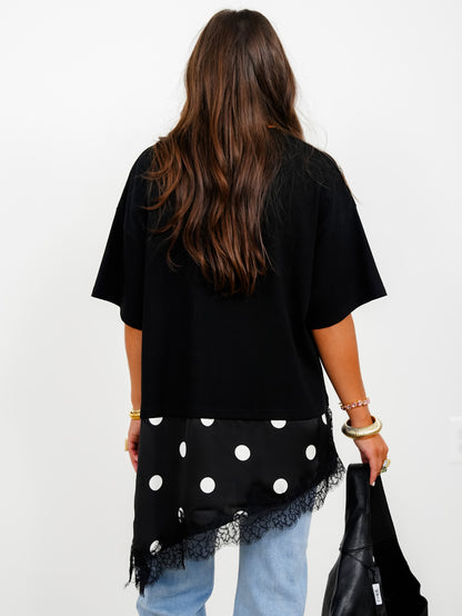 Short Sleeve Asymmetrical Polka Dot Detail