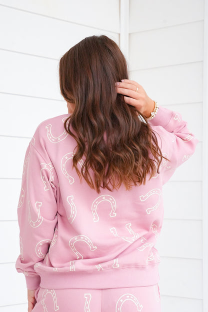 Horseshoe Print Long Sleeve Pullover Sweatshirt