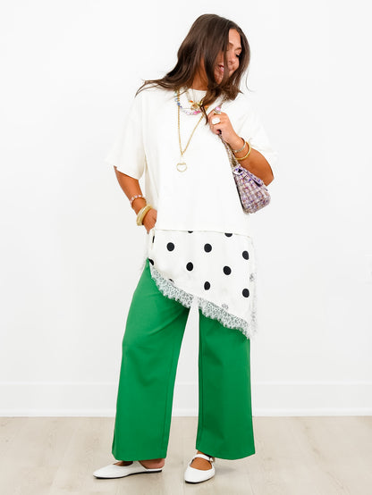 Short Sleeve Asymmetrical Polka Dot Detail