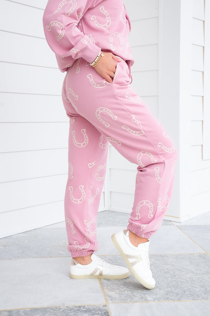 Horseshoe Print Elastic Waist Sweatpants