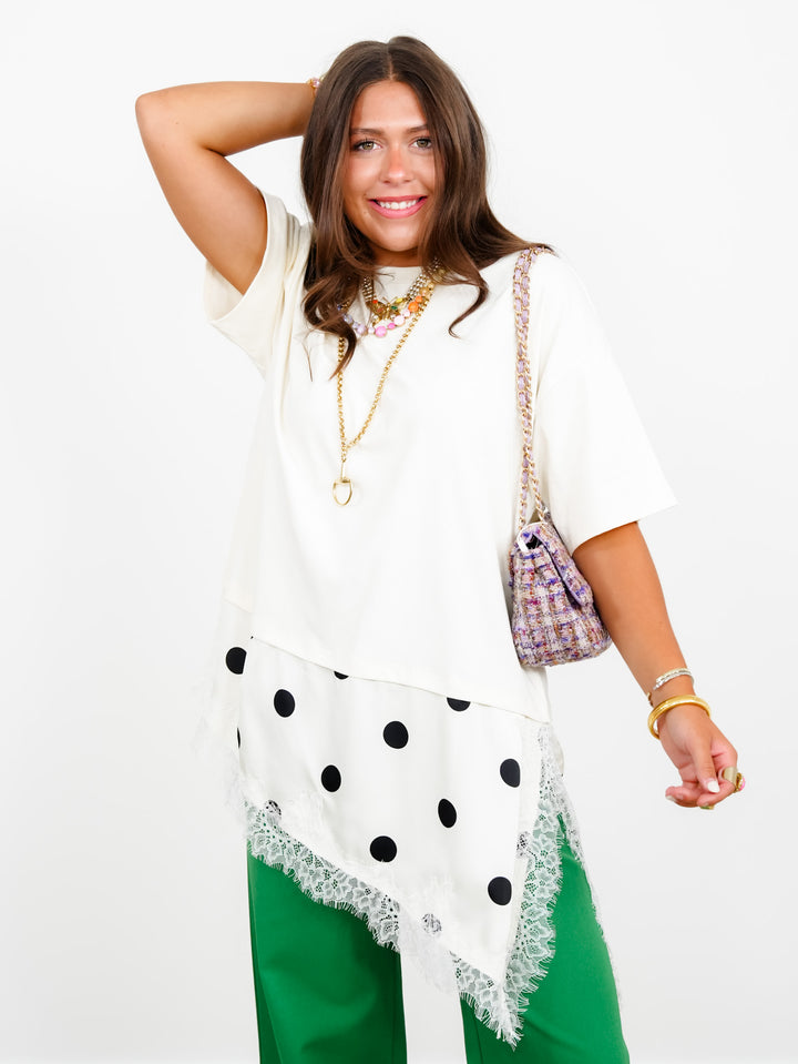 Short Sleeve Asymmetrical Polka Dot Detail - Freckled Poppy