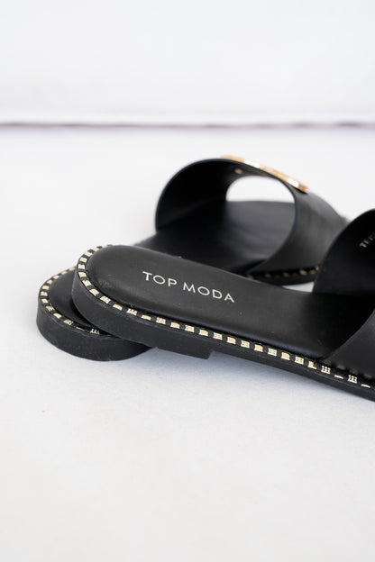 Flat Sandal with Heart Shaped Metal Accent