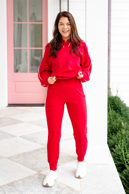 High Waist Jogger Pants with Piping Detail