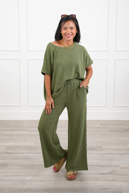 Door Buster! Zenana Cotton Slub Top and Pants Set