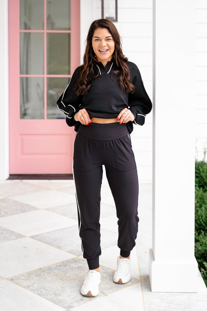 High Waist Jogger Pants with Piping Detail