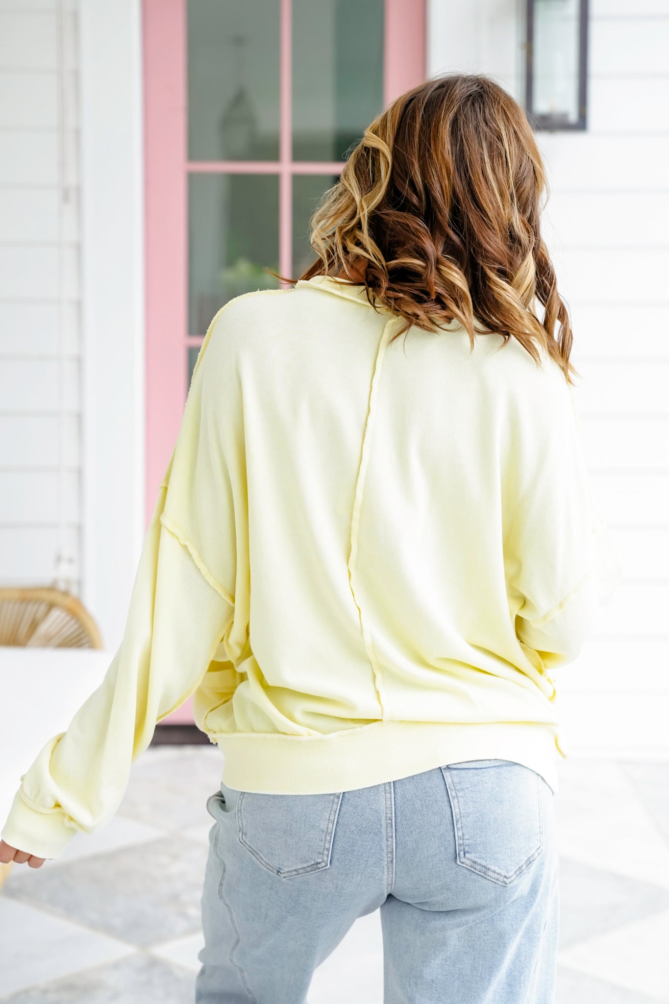Mineral Wash Long Sleeve Pullover Sweatshirt with Pockets