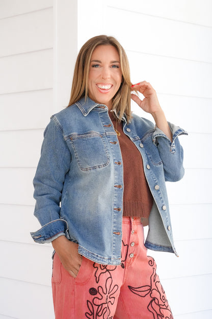 Plus/Reg Judy Blue Medium Wash Button Down Shacket