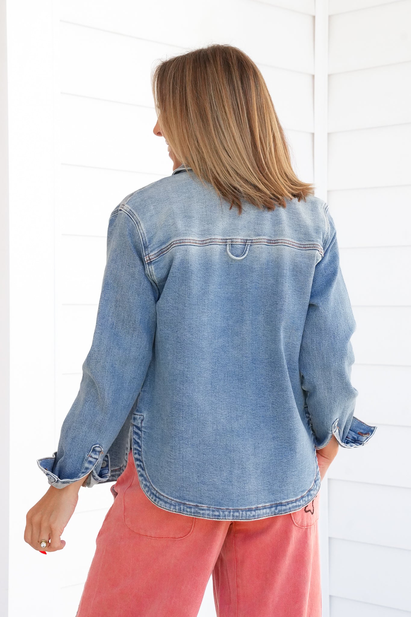 Plus/Reg Judy Blue Medium Wash Button Down Shacket