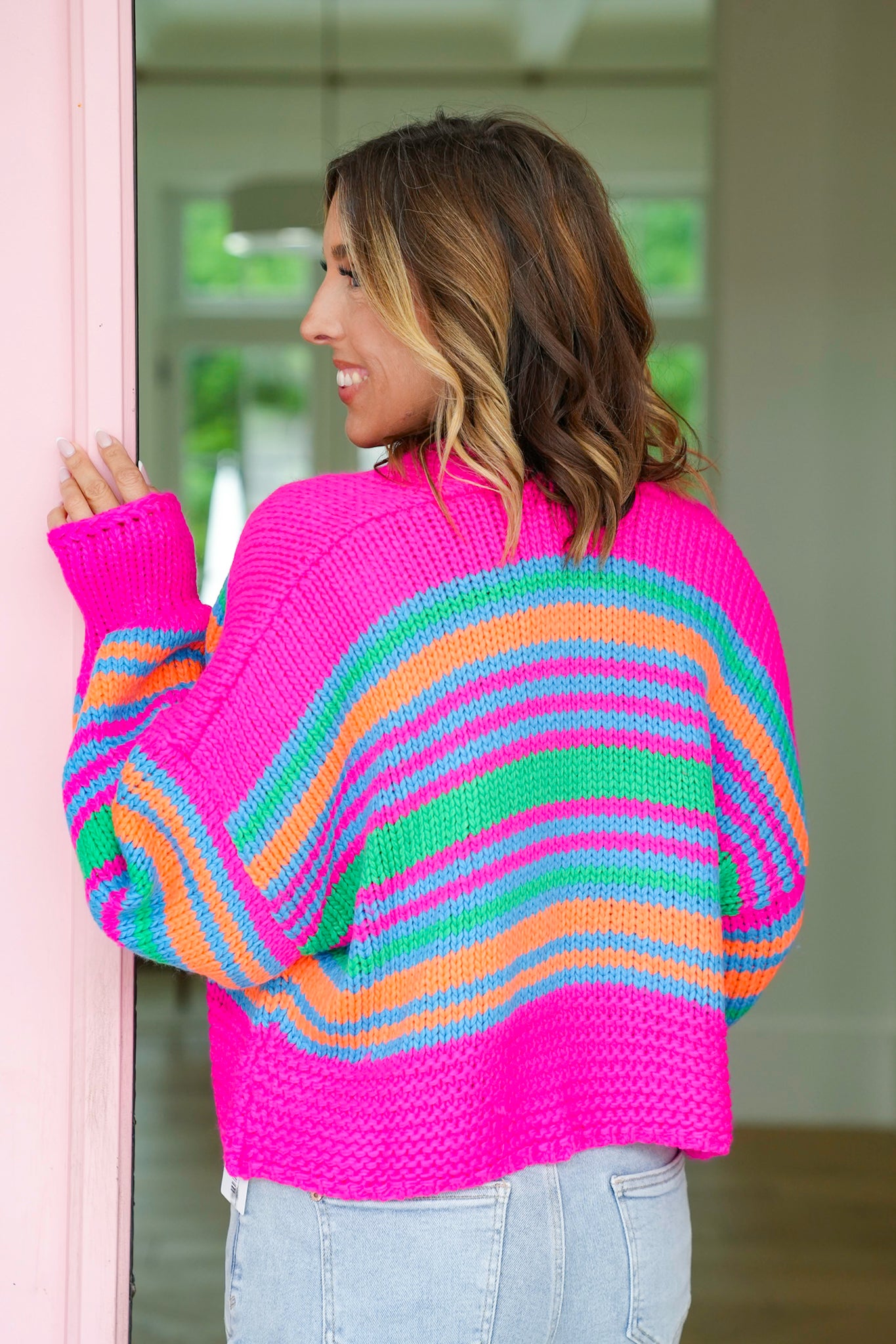 Plus/Reg Striped Long Sleeve Open Cardigan Sweater