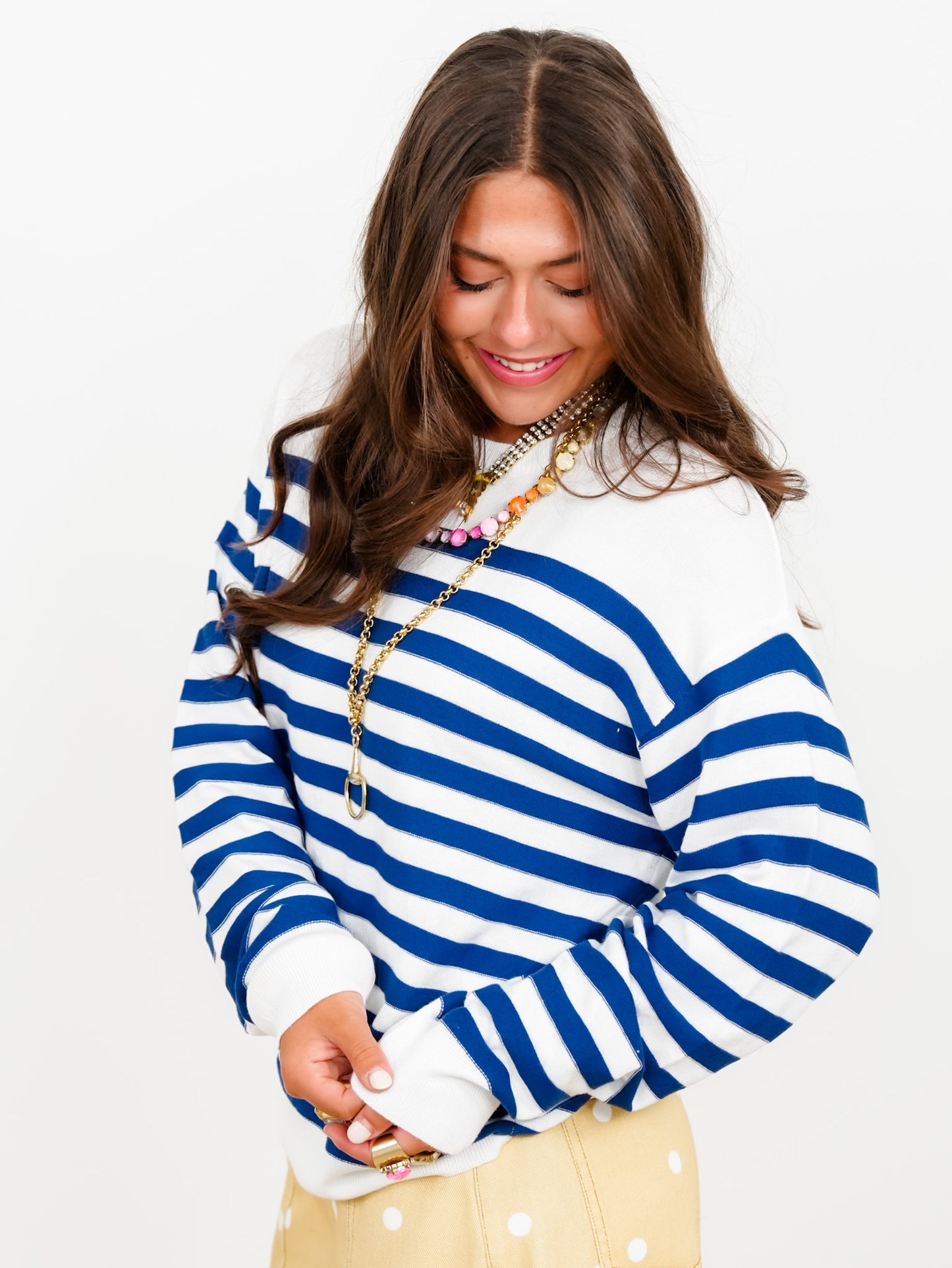 Stripe Boat Neck Long Sleeve Pullover Sweater