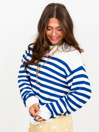 Stripe Boat Neck Long Sleeve Pullover Sweater