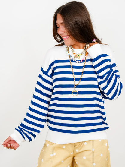 Stripe Boat Neck Long Sleeve Pullover Sweater