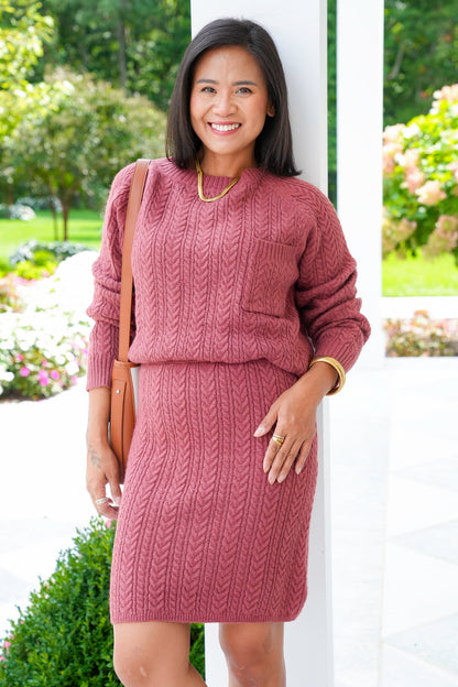 Cable Knit Long Sleeve Sweater and Skirt Set