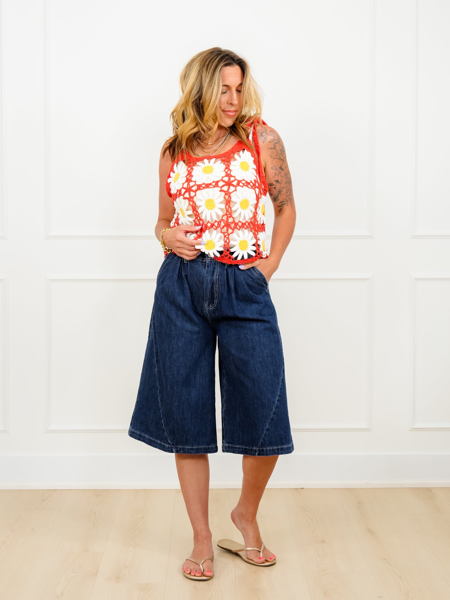Dark Wash Wide Leg Long Shorts