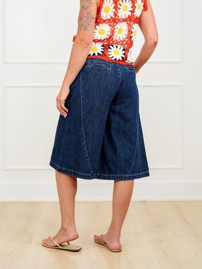 Dark Wash Wide Leg Long Shorts