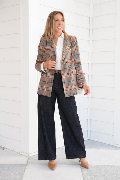 Long Sleeves Plaid Blazer with Elbow Patch