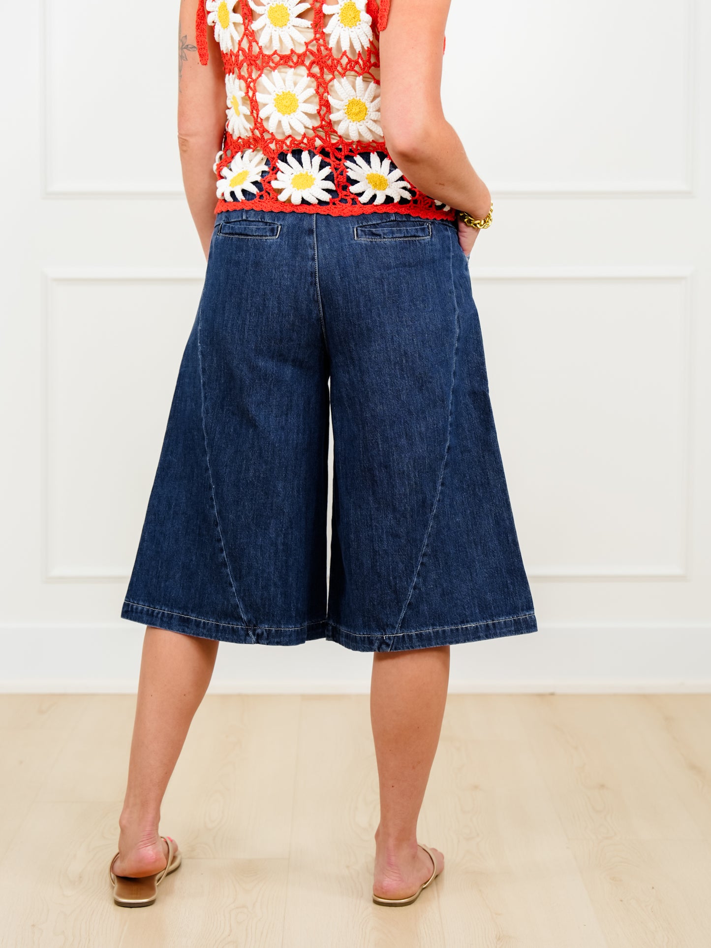 Dark Wash Wide Leg Long Shorts
