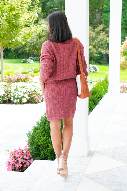 Cable Knit Long Sleeve Sweater and Skirt Set