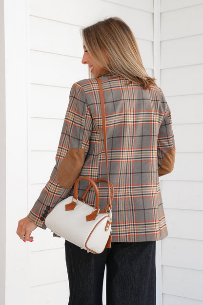 Long Sleeves Plaid Blazer with Elbow Patch