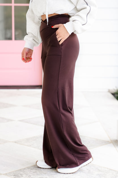 Solid V Waist Wide Leg Pants