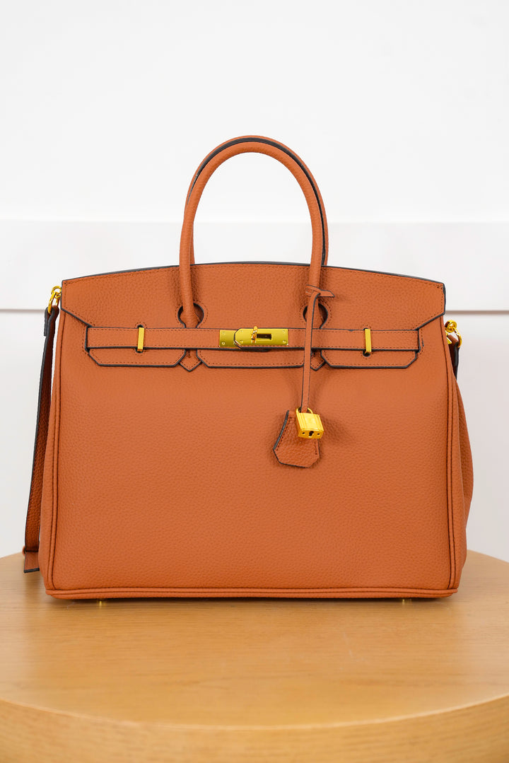 Structured Vegan Leather Tote with Gold Hardware