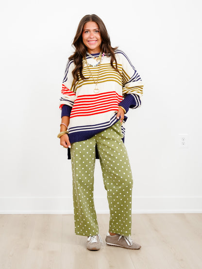 Multi Color Stripe Long Sleeve Pullover Sweater