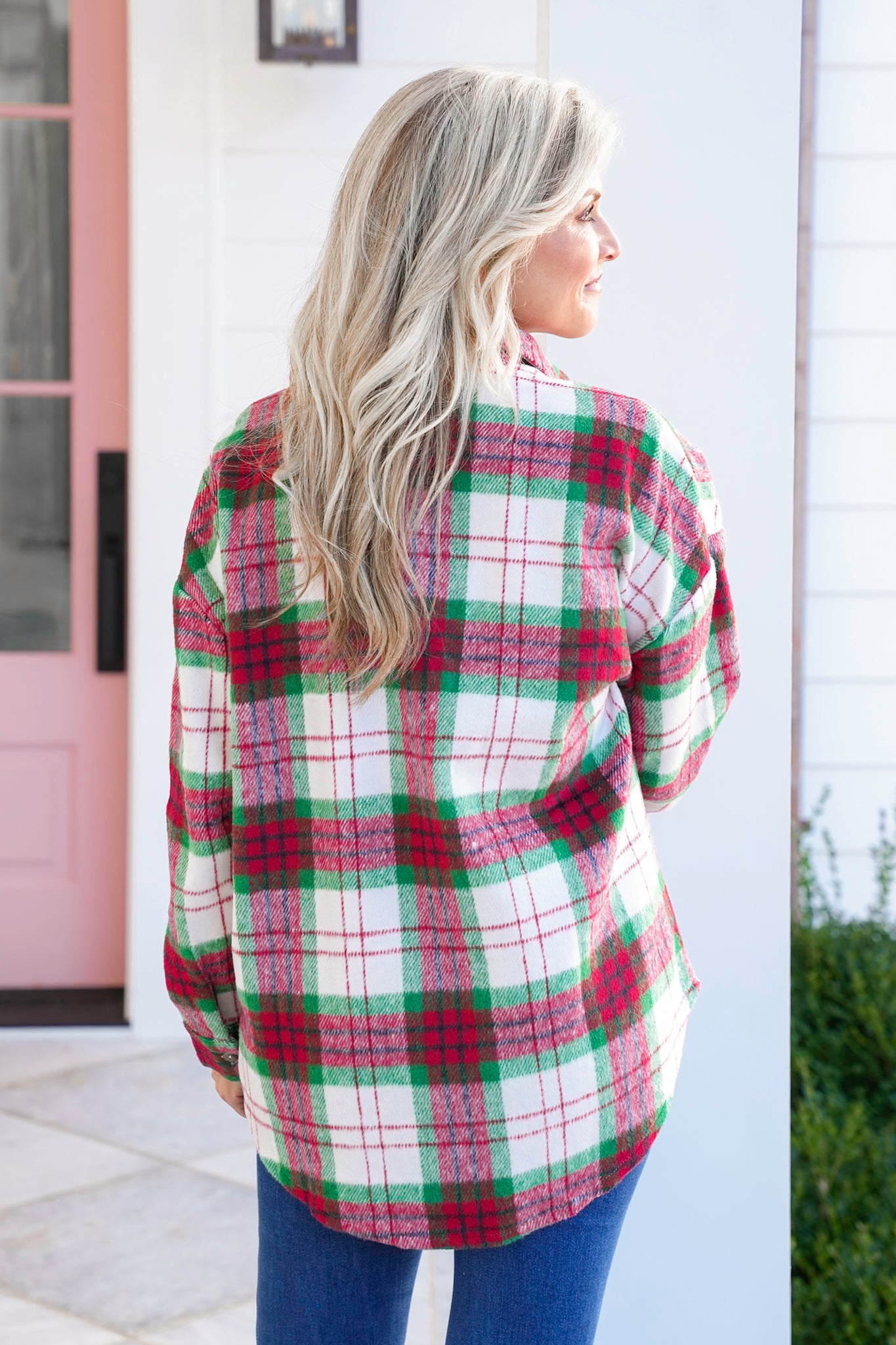Plus/Reg Plaid Long Sleeve Button Down Shacket
