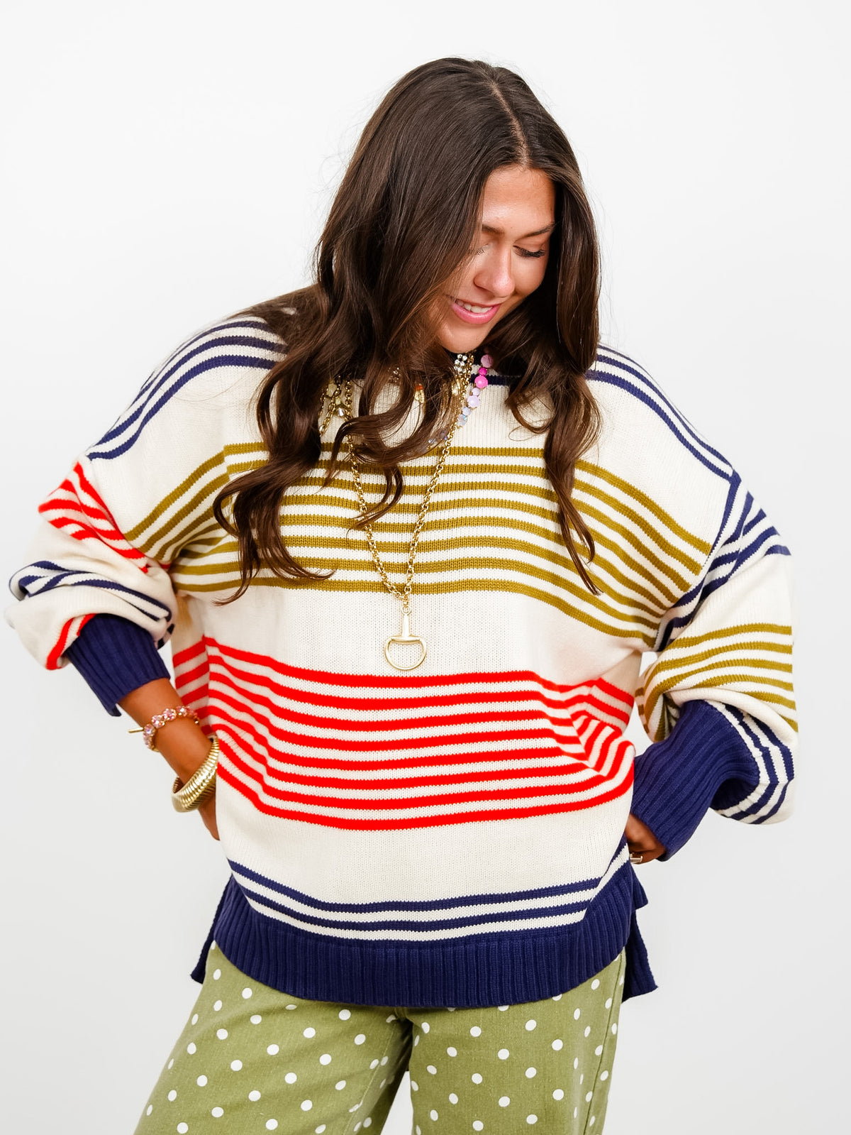 Multi Color Stripe Long Sleeve Pullover Sweater