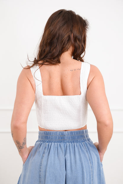 White Lace Sleeveless Lace Up Crop Top