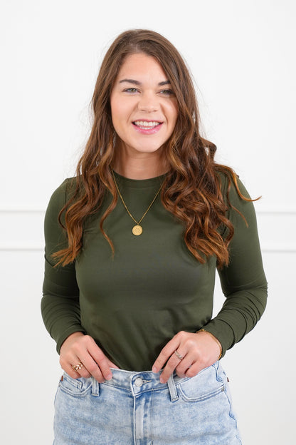 Door Buster! Plus/Reg Zenana Brushed Microfiber Long Sleeve Round Neck Tee