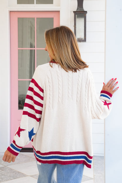 POL Star And Stripes Long Sleeve Button Down Cardigan