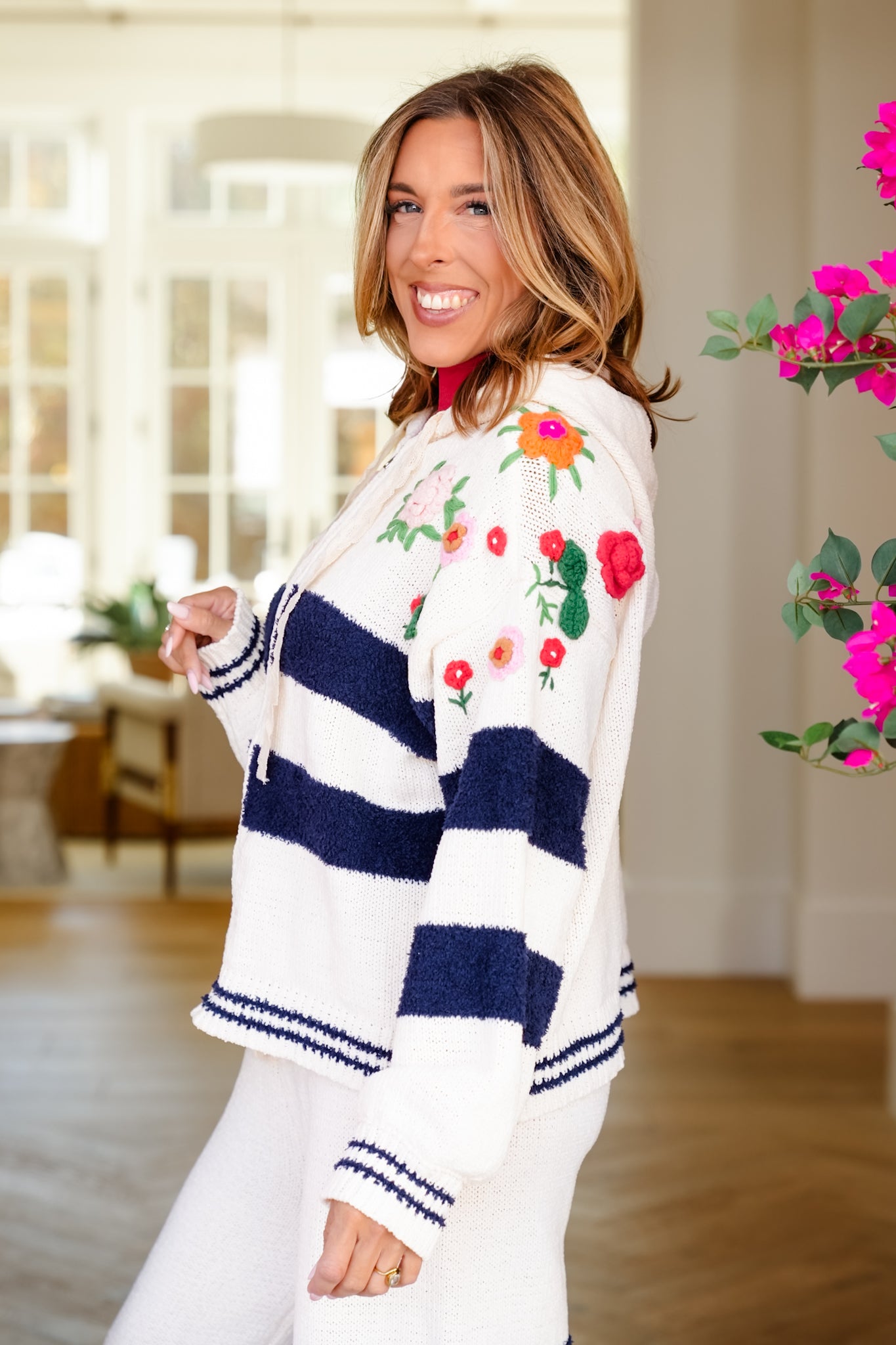 POL Embroidered Long Sleeve Zip Up Hoodie Sweater