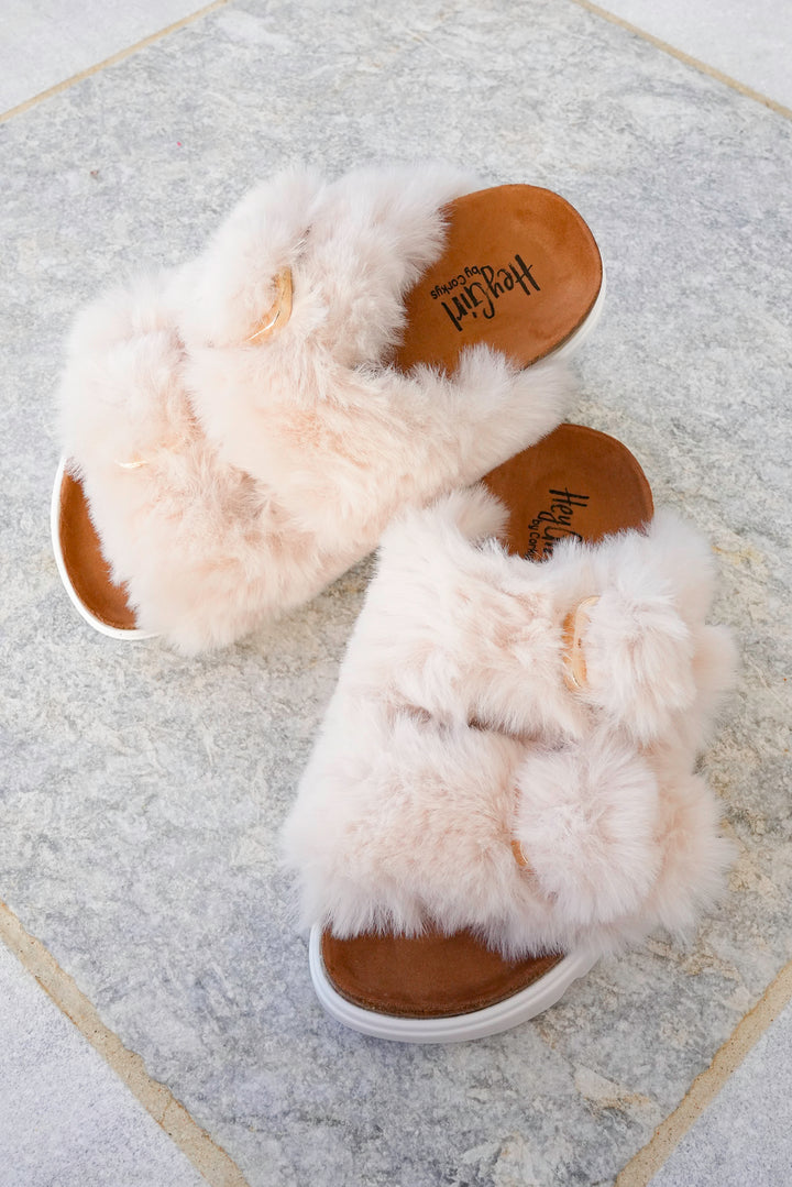 Corky's "Hearsay" Vegan Fur Double Strap Platform Slide Sandals