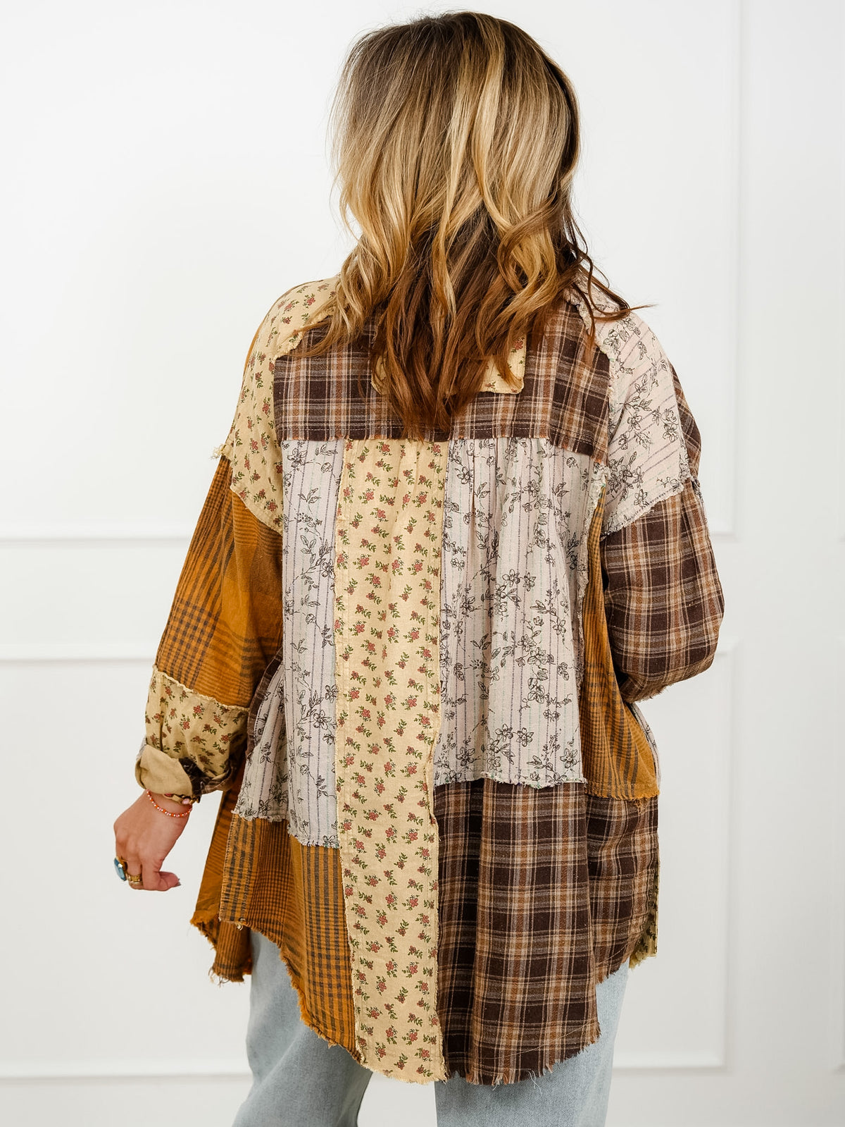 Patchwork Long Sleeve Button Down Top - Freckled Poppy