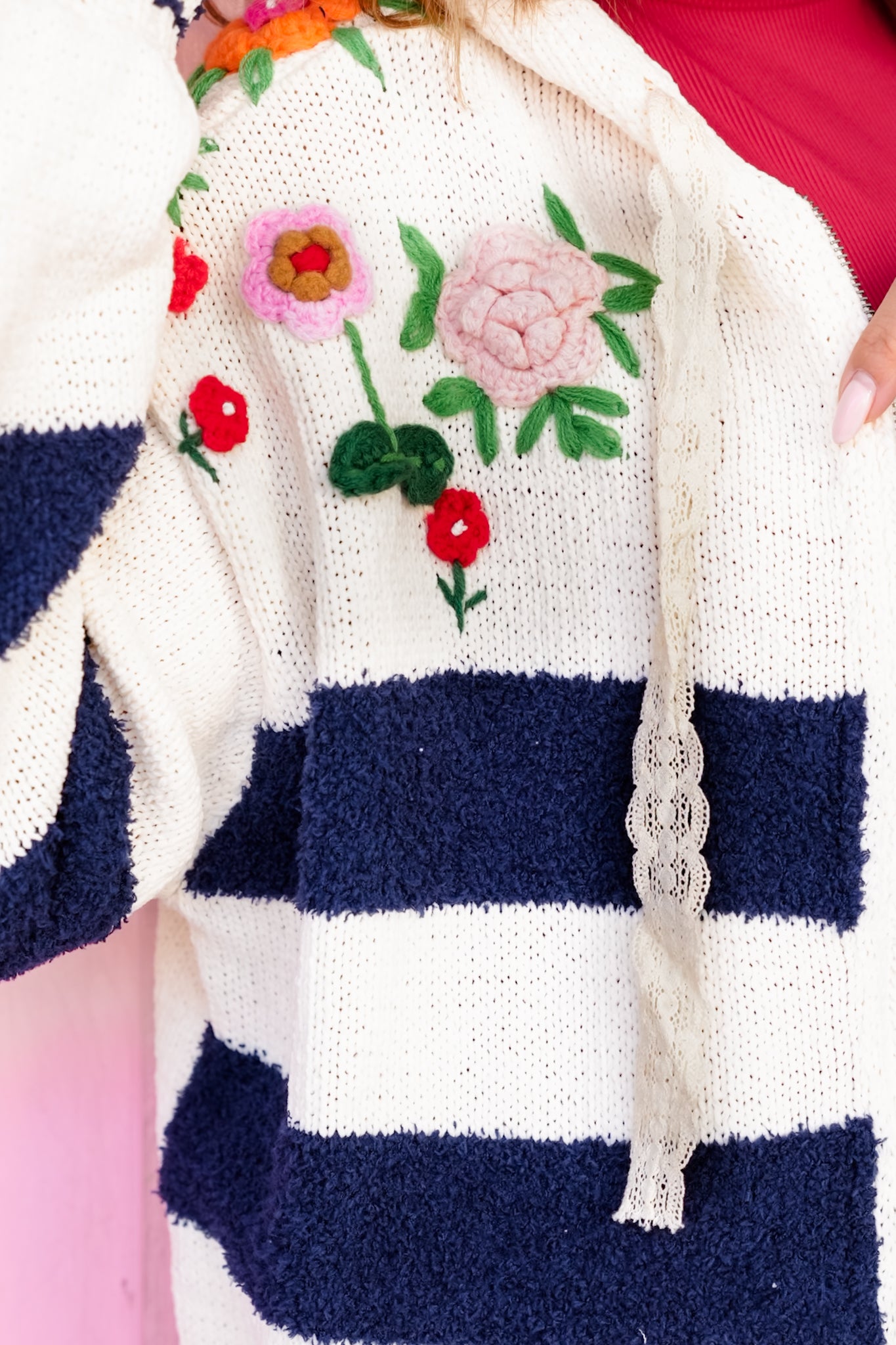 POL Embroidered Long Sleeve Zip Up Hoodie Sweater