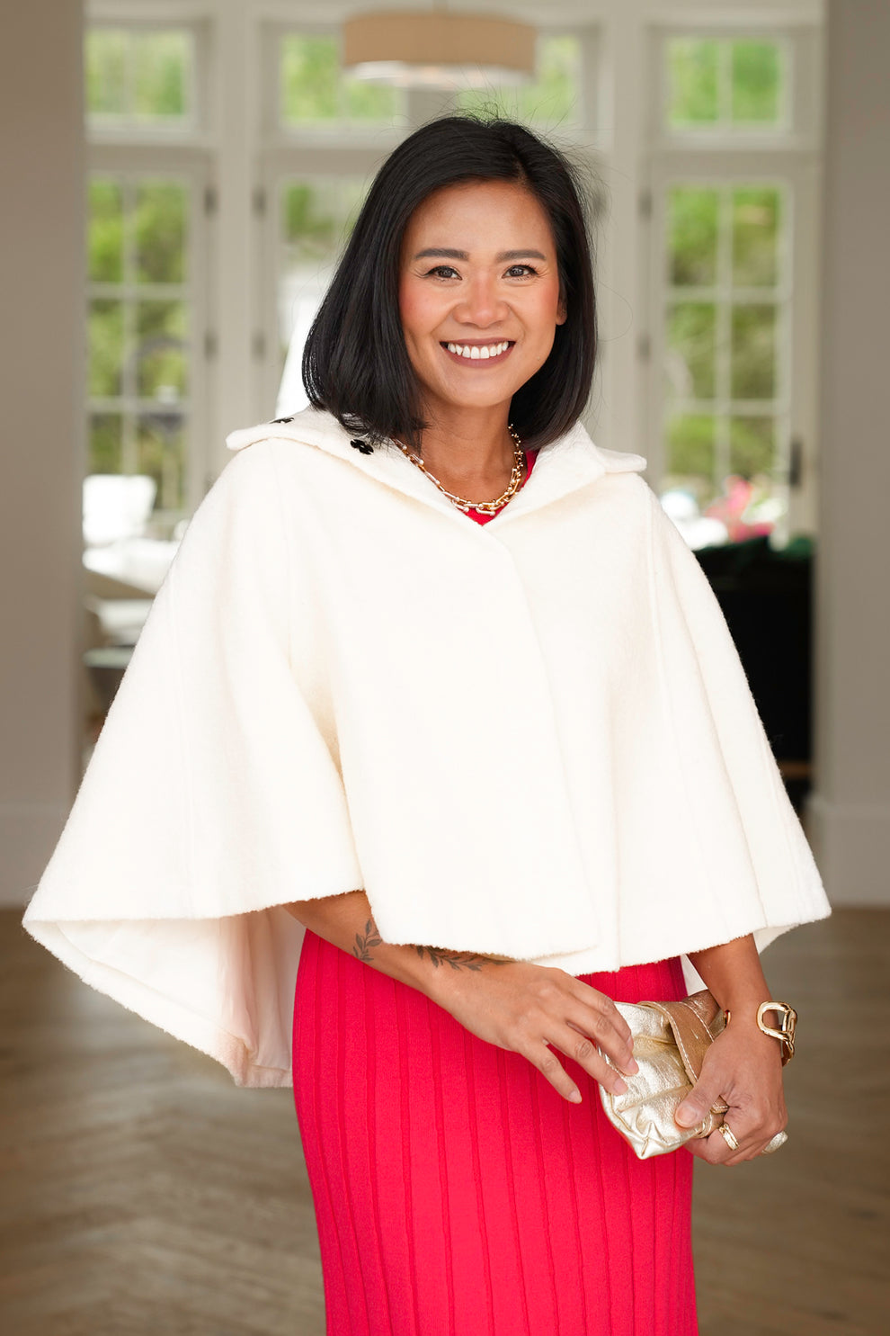 Plus/Reg Sleeveless Snap Button Cape – Freckled Poppy