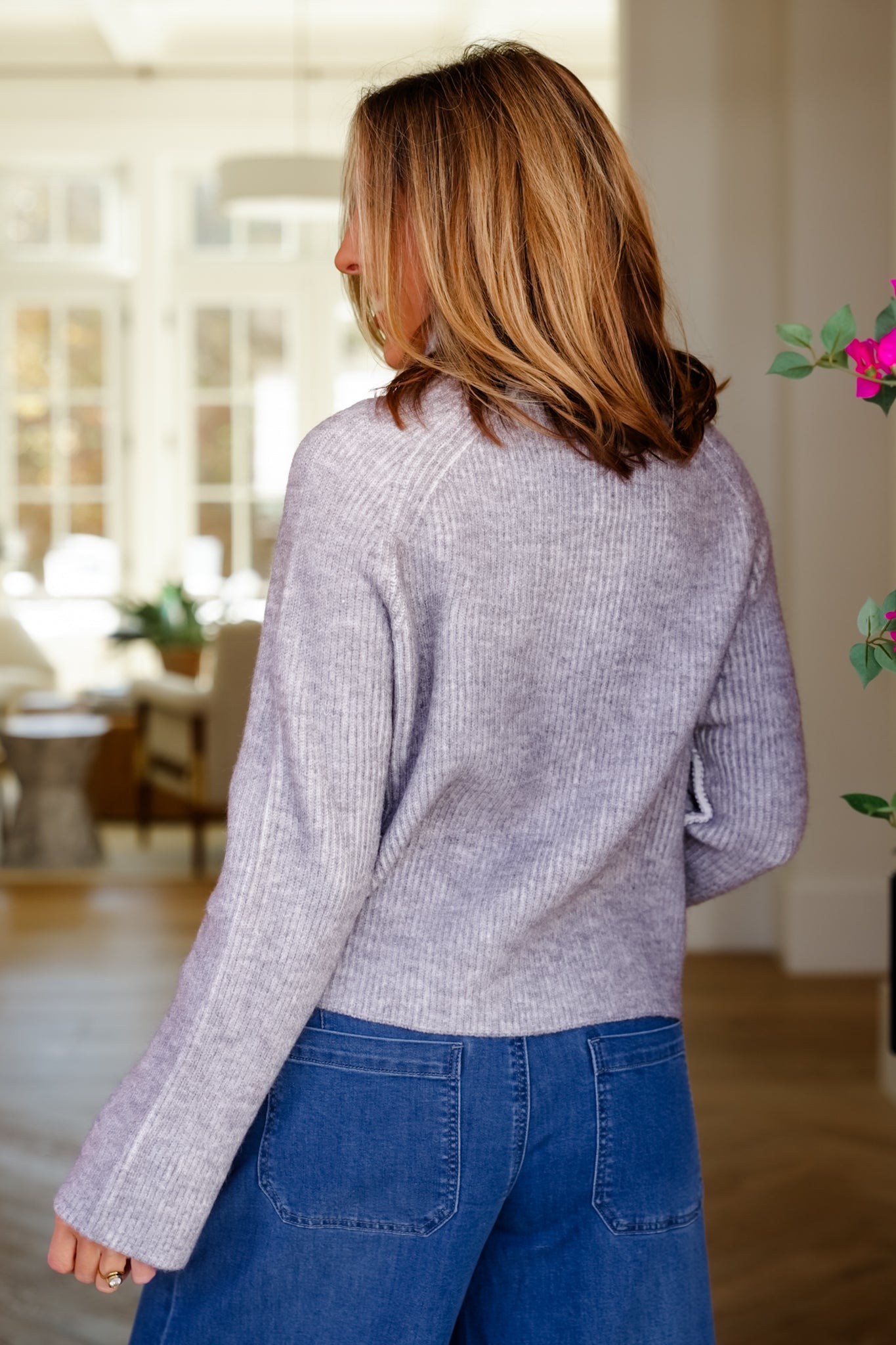 Ribbed Knit Long Sleeve Half Zip Pullover Top