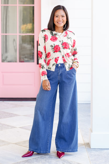 Floral Long Sleeve Button Down Cardigan