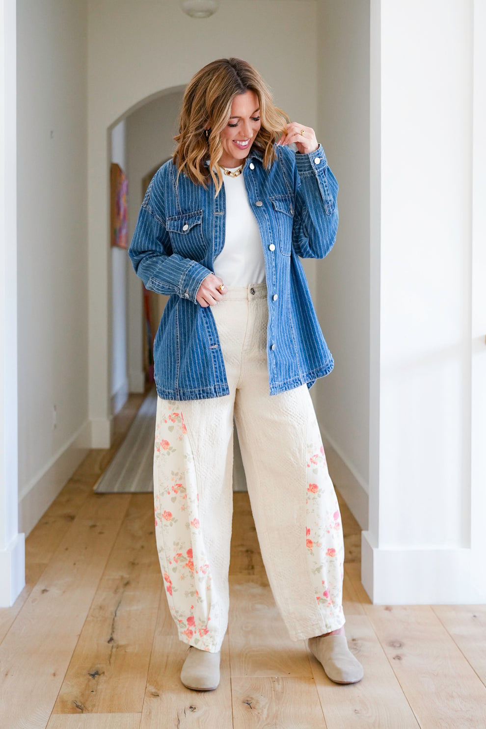 Plus/Reg Stripe Long Sleeve Button Up Shacket – Freckled Poppy