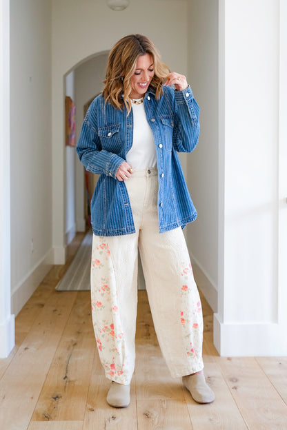 Plus/Reg Stripe Long Sleeve Button Up Shacket