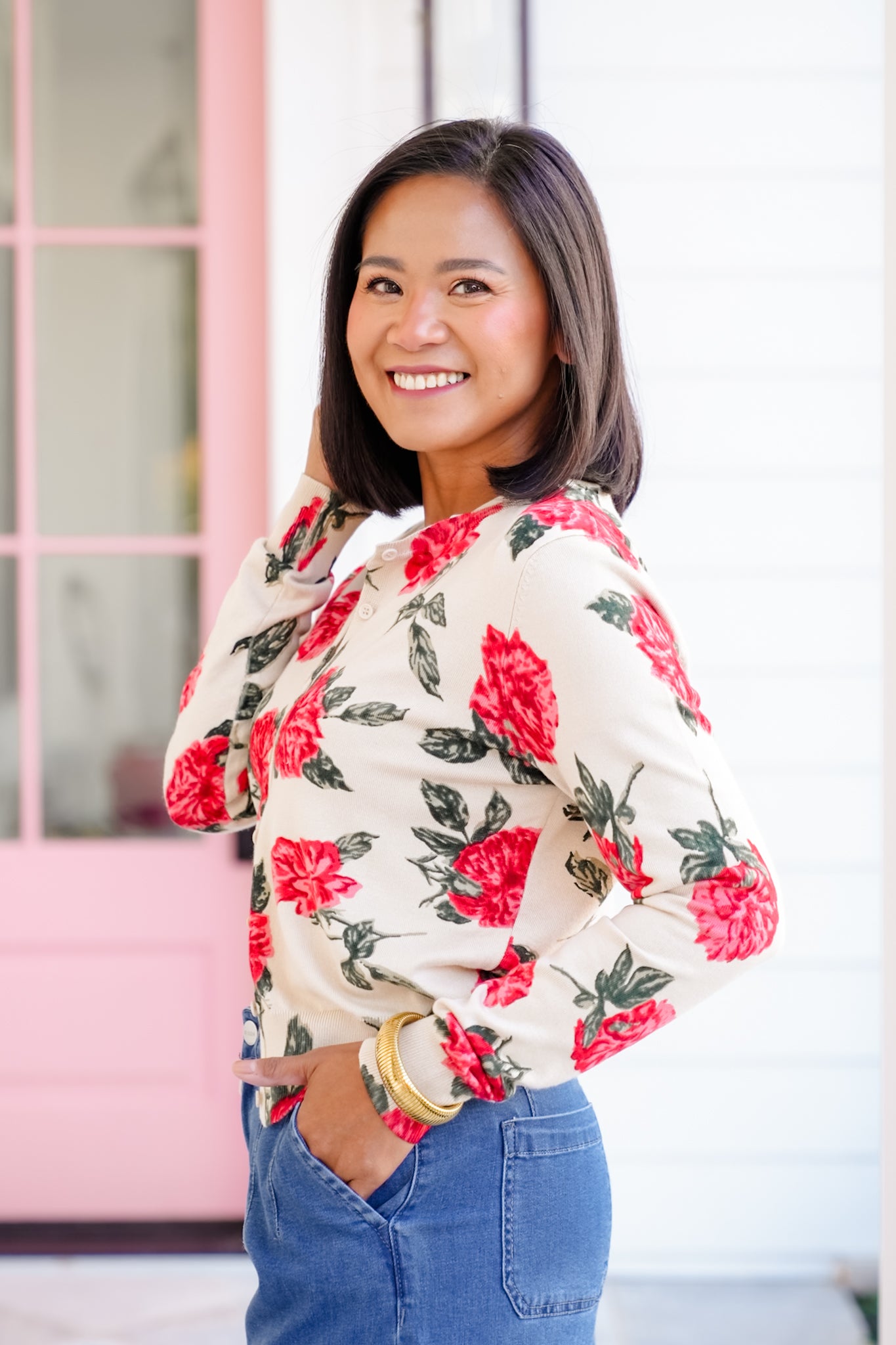 Floral Long Sleeve Button Down Cardigan