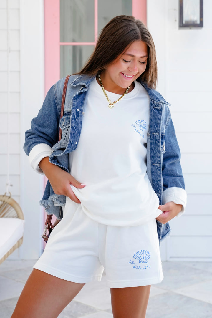 White Long Sleeve "The Sea Life" Sweatshirt