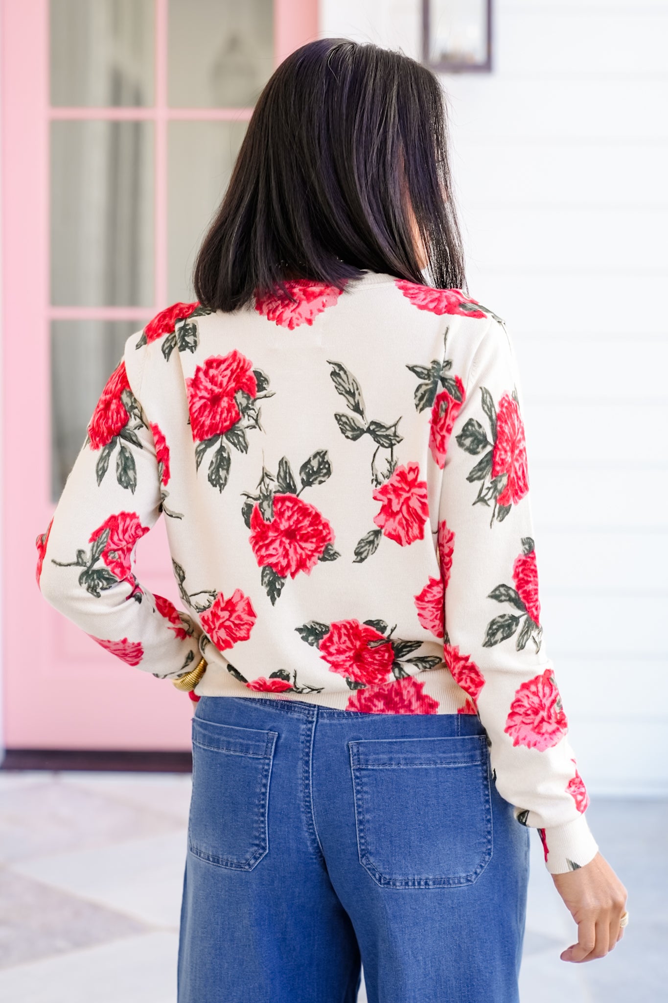 Floral Long Sleeve Button Down Cardigan