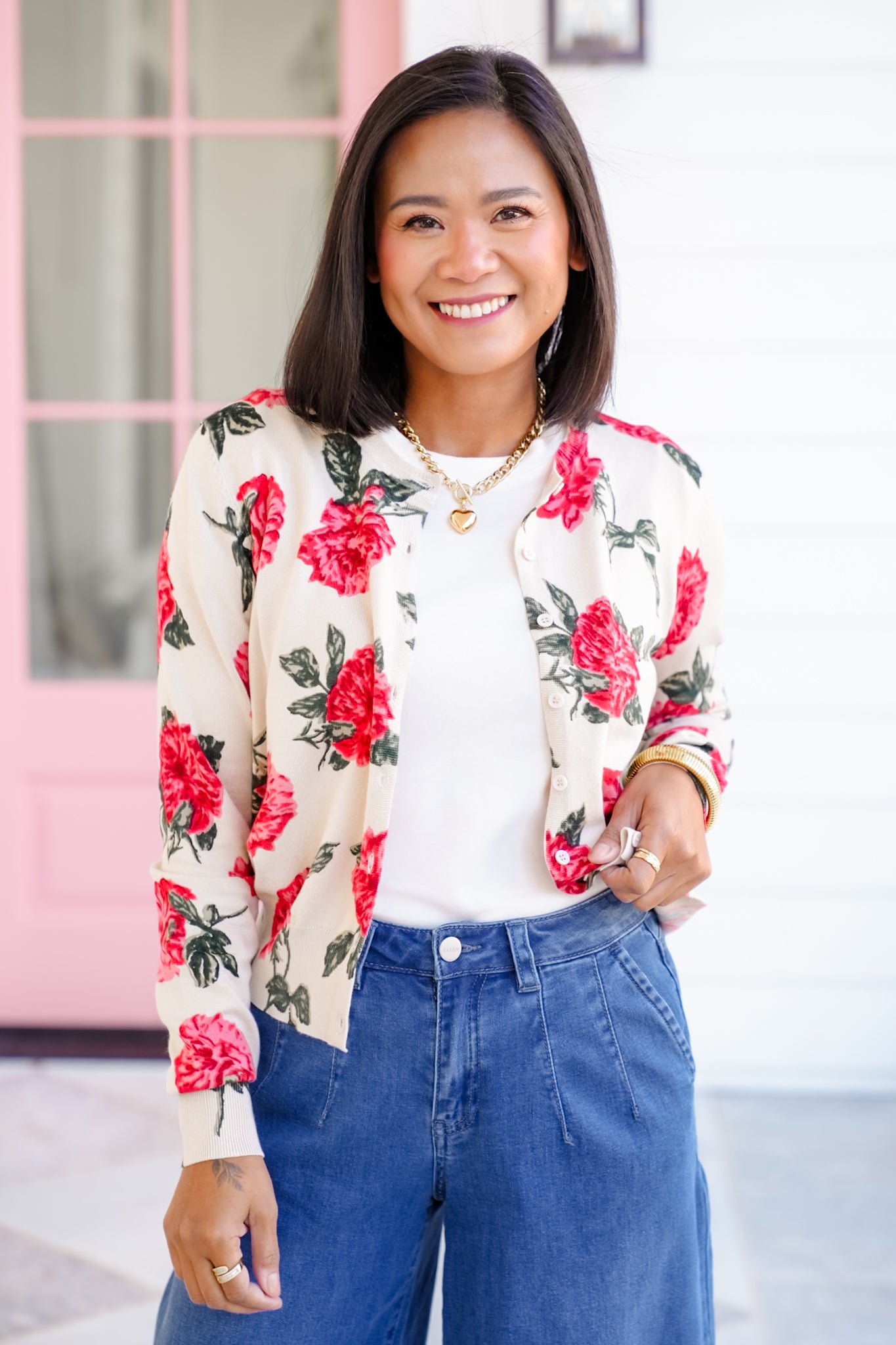 Floral Long Sleeve Button Down Cardigan
