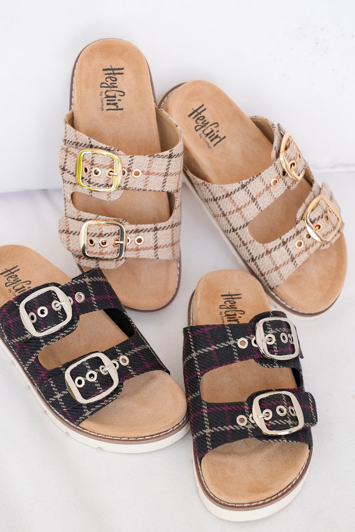 Corky's "Feelin Saucy" Plaid Double Buckle Slide Sandals