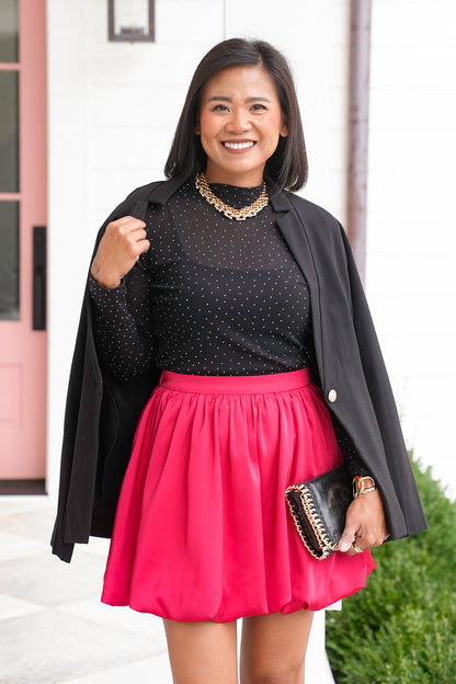 Rhinestone Long Sleeve Sheer Top