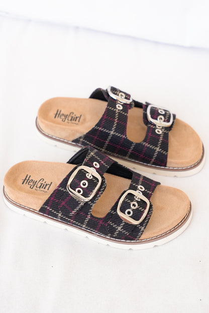 Corky's "Feelin Saucy" Plaid Double Buckle Slide Sandals