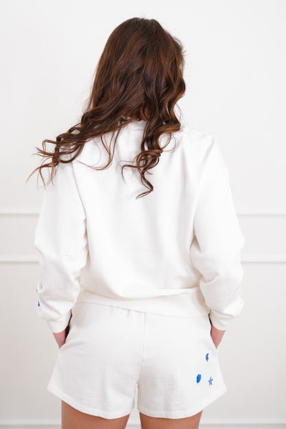 Plus/Reg Beach Embroidered Long Sleeve Pullover Sweatshirt