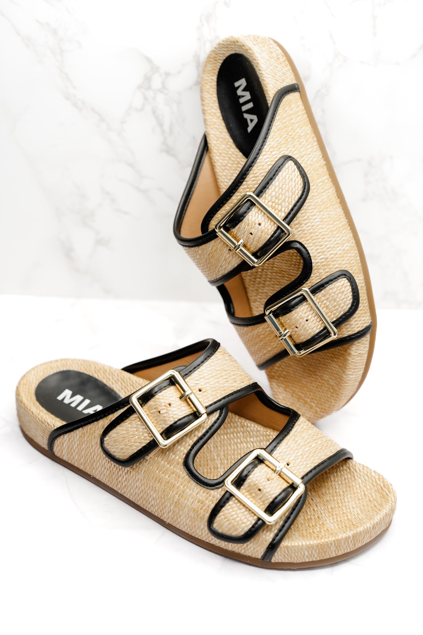 MIA Woven Raffia Double Buckle Slide