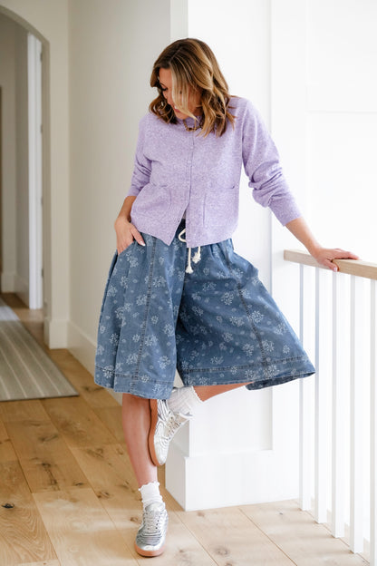 Floral Print Elastic Waist Wide Leg Shorts